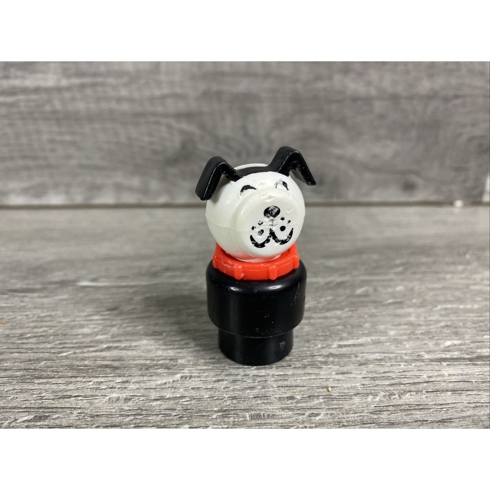 Vintage‎ Fisher Price Little People Lucky Dog Black And White with Red Collar